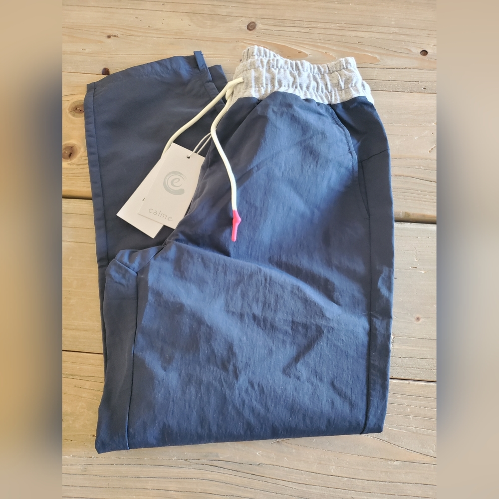 Calme by Johnny Was Mix Nylon Taper Leg Blue Grey Pant Small $148 NEW